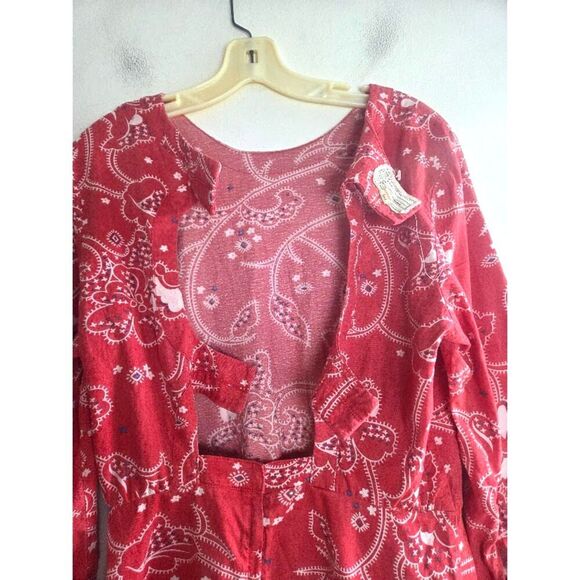 Current/Elliot "The Tenant" Red Print Back Cutout Cotton Ruffle Hem Dress Large - Picture 7 of 16